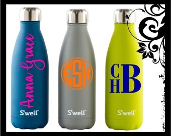 3.5" tall Monogram Decal - Swell Bottle Decal- Vine Script Initals; vinyl decals