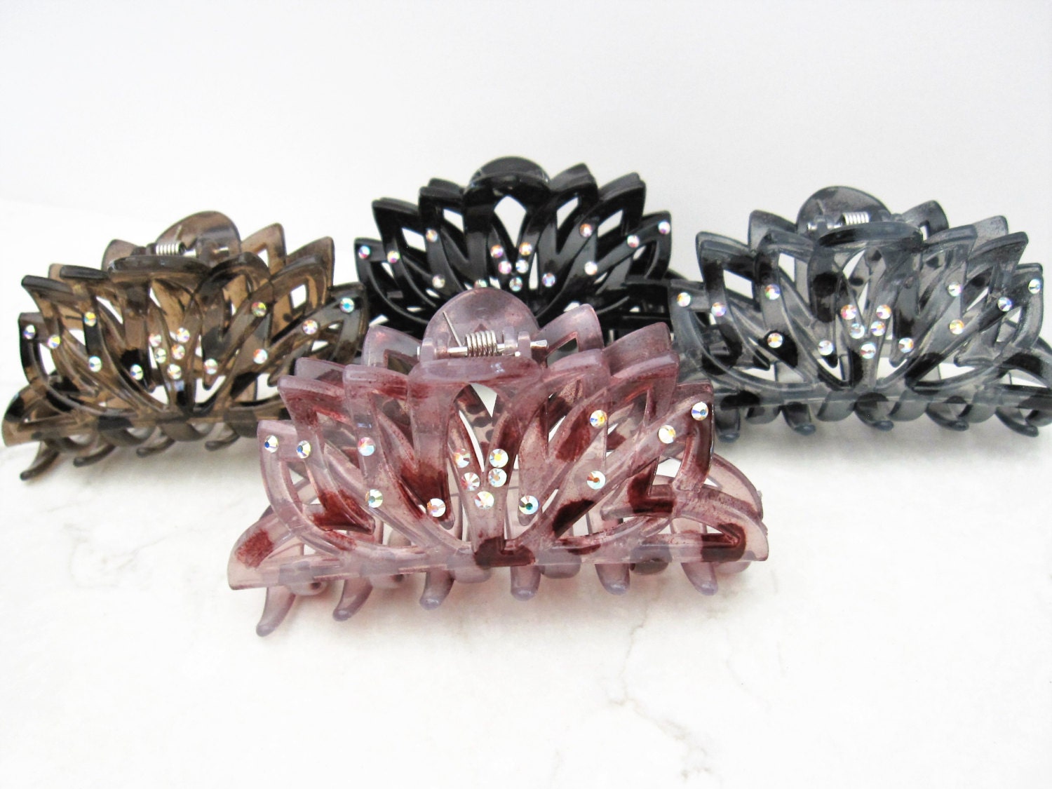 Flower hair claw clips with crystals