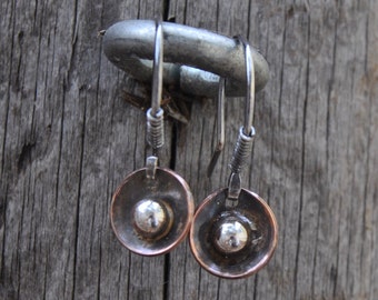 Minimalist Copper Earrings, Mixed Metal Drop Earrings