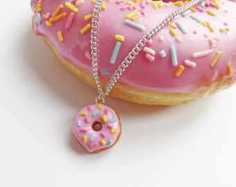 Donut necklace, doughnut necklace, polymer clay donut, miniature food, food necklace, gift for her, Mother's Day gift, charm necklace