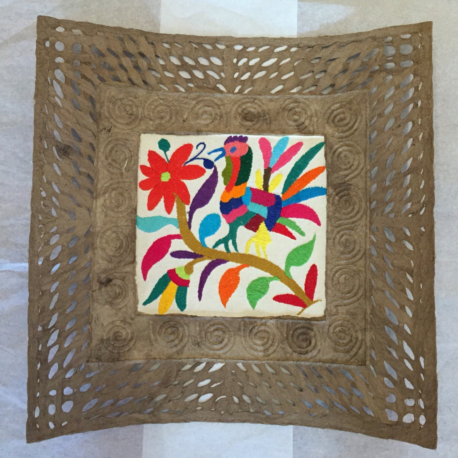 Amate Bark Paper Wall Art with Otomí Embroidered Designs