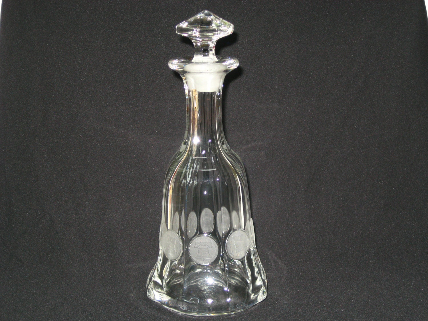Rare Fostoria Clear COIN Glass Decanter Original Stopper 1887