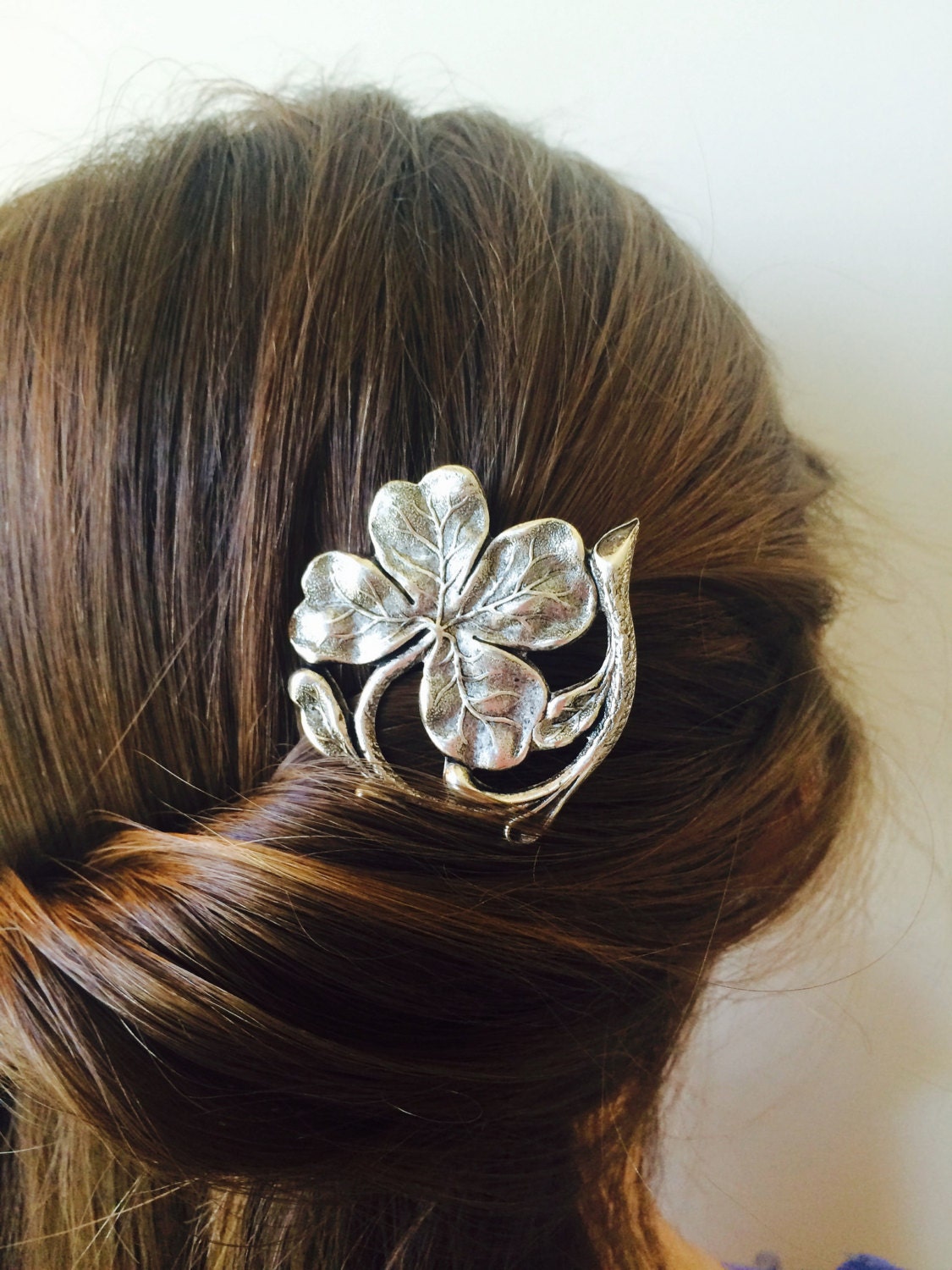 Silver Irish Clover Hair Comb Irish Bridal Hair Pin Four Leaf
