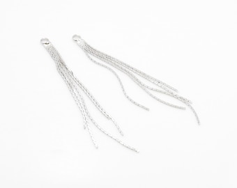 Silver Metal Tassel . Silver Chain Tassel . Brass Tassel . Wedding Jewelry . Polished Rhodium Plated over Brass - 2pcs / HG0001-PR