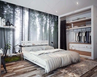Haze Forest, Foggy Morning, Nature Wall mural, Wallpaper, Wall décor, Wall decal, Nursery and room décor, Wall art, Canvas print