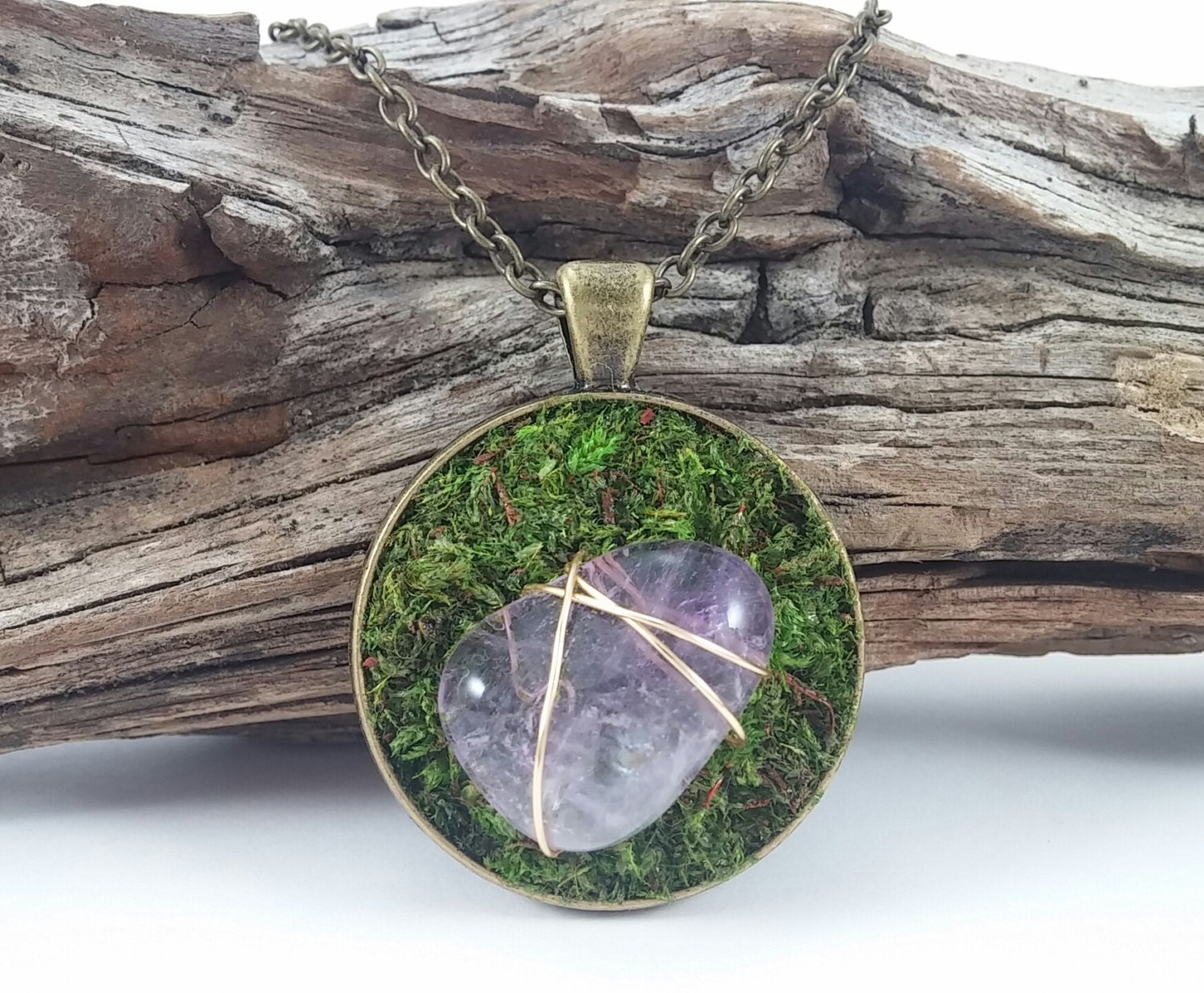 Woodland Jewelry Moss Stone Pendant Necklace Fairy Jewelry