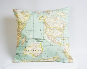 World map pillow cover, atlas cushion cover, throw pillow cover, wanderlust pillow, wedding gift, gift for her, different sizes