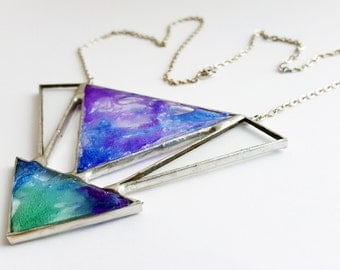 Stained glass pendant-4 pieces-balloon dough-resin-blue-green-purple-geometric-hipster
