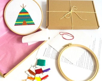 Modern Cross stitch kit - Teepee - For Beginners - Easy Cross Stitch Pattern