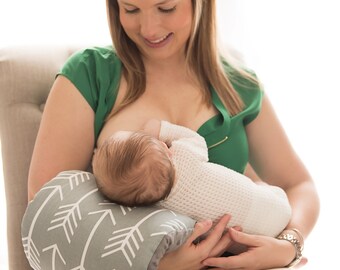 NURSIE® ORIGINAL Arm Nursing Pillow/ Gray and White Arrow Nursing Pillow/ Nursing Arm Pillow/ Patent Pending/ Support Pillow/ Nursie