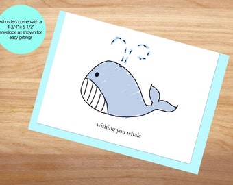 Wishing You Whale - Thinking of You Card, Wishing You Well, Punny Card, Blank Card
