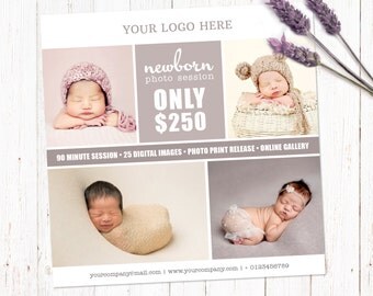 Mini session template. Marketing board photography template. Newborn session template. Fully editable Photoshop PSD file. 5x5 inch.
