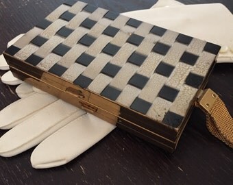 Vintage Basket Weave Compact Wristlet 1950s
