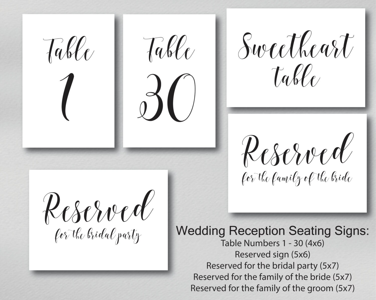printable table numbers reserved seating signs 4x6 wedding