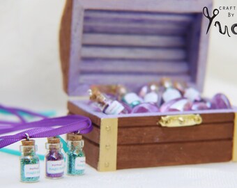 Mermaid necklaces with MINI handpainted treasure chest display case - set if 8 // Mermaid Party Favor // mermaid party supplies
