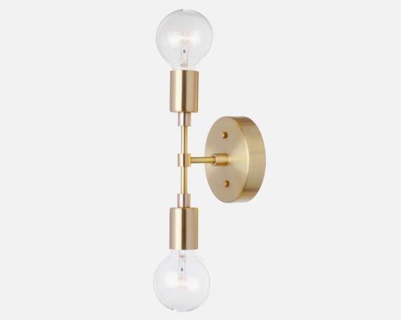 Double Bulb Sconce Light Solid Brass Minimal Mid-Century