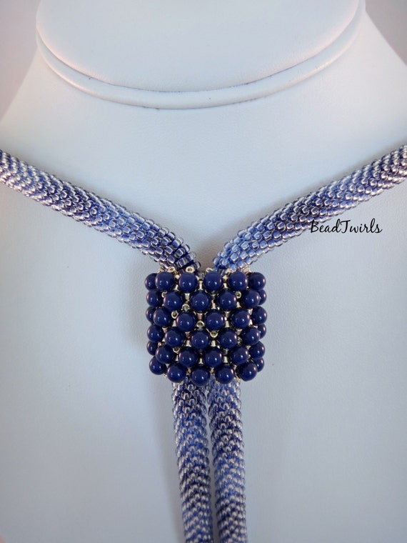 Tie necklace Long Beaded necklace Blue crochet necklace