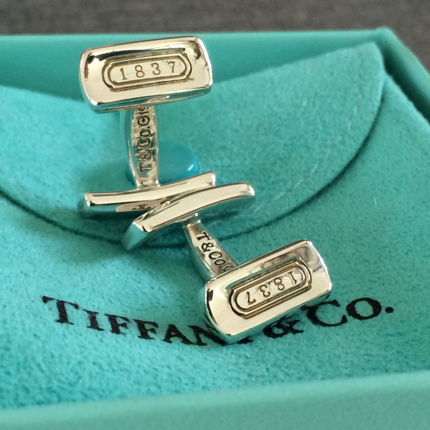 Tiffany & Co. Cuff links Solid Sterling Silver Box And