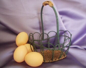 Wire Egg Basket / Egg Basket / Chicken Coop / Brown Eggs / Wood Basket / Vintage Basket & Eggs / Eggs For Sale / Country / Farm / Chickens