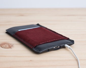 Black & Wine iPhone Leather Thin Wallet Case, iPhone 6 6s plus +, iPhone SE sleeve, Mens Boyfriend gift, Personalized iPhone Wallet Case