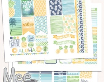 Pineapple stickers for Mambi Happy planner,printable planner stickers,weekly sticker kit,summer stickers,fruit stickers,cut lines included