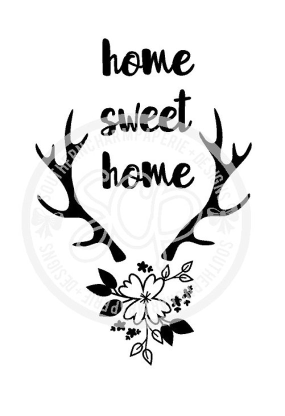 Download Home Sweet Home Flowers Deer Antlers SVG Cut File Boho Style