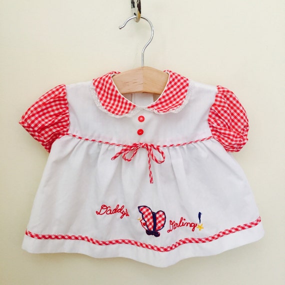 Items similar to Vintage Baby Girls Dress Red Gingham, Red White and ...