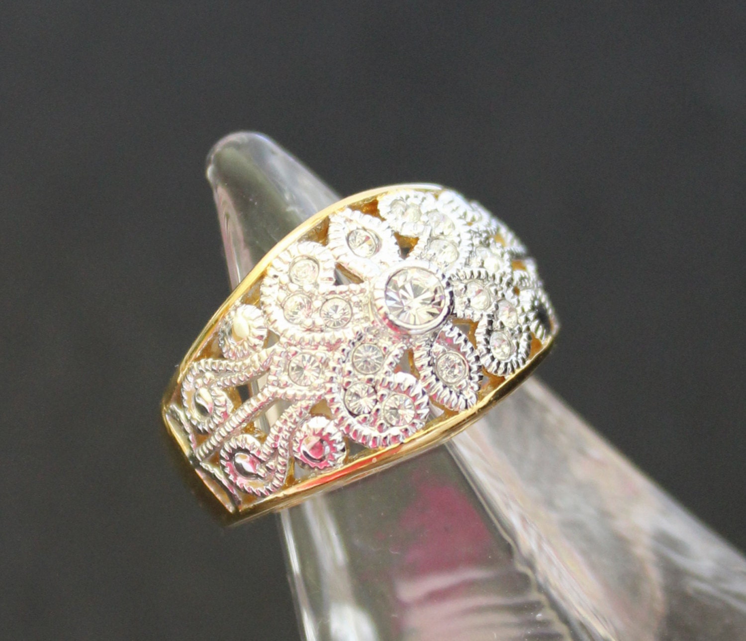 Avon Ring Gold Plate and Crystal Ring Vintage by PastThatLasts