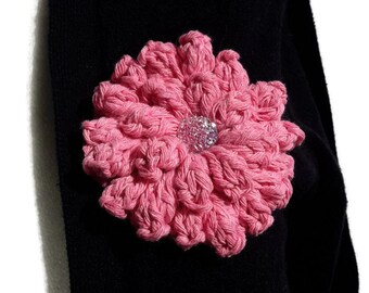 Crochet Flower Pin Brooch, Crochet Brooch, Flower Brooch, Crochet Pin, Women Gift, Gift for Her, Pink Crochet Flower Pin Brooch