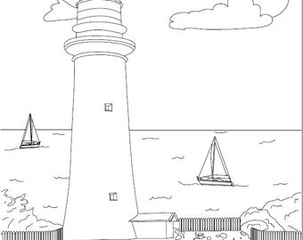 Lighthouse coloring | Etsy