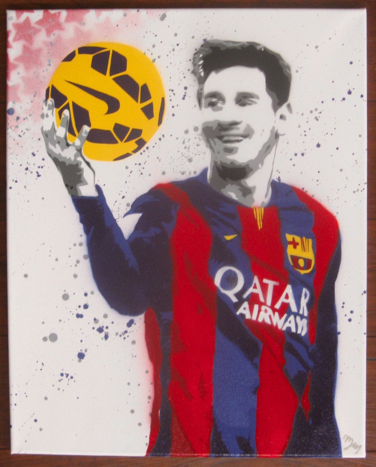 Lionel Messi Custom stencil Spray paint on Canvas by SoleGallery