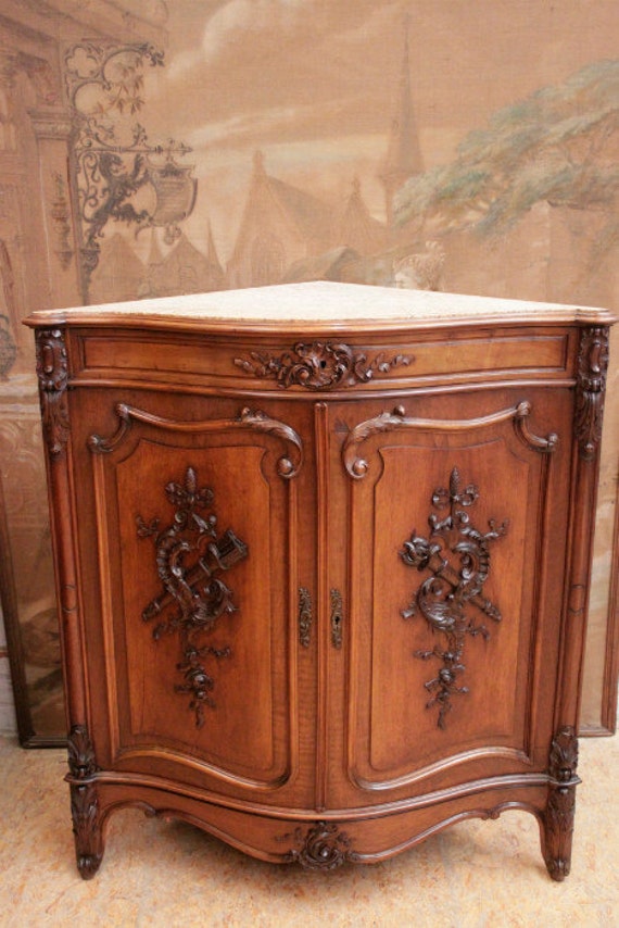 Antique French Corner Louis XV Bombe Design Marble Top