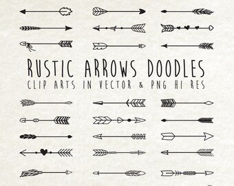 Hand Drawn Arrow Clipart, Arrow Doodle Clipart, Rustic Arrow Clipart Clip Art PNG & Vector EPS, AI Design Elements Digital Instant Download