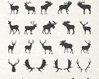 Deer Moose Antler Silhouette, Deer Silhouette, Moose Silhouette Clipart Clip Art PNG & Vector EPS, AI Design Elements Instant Download