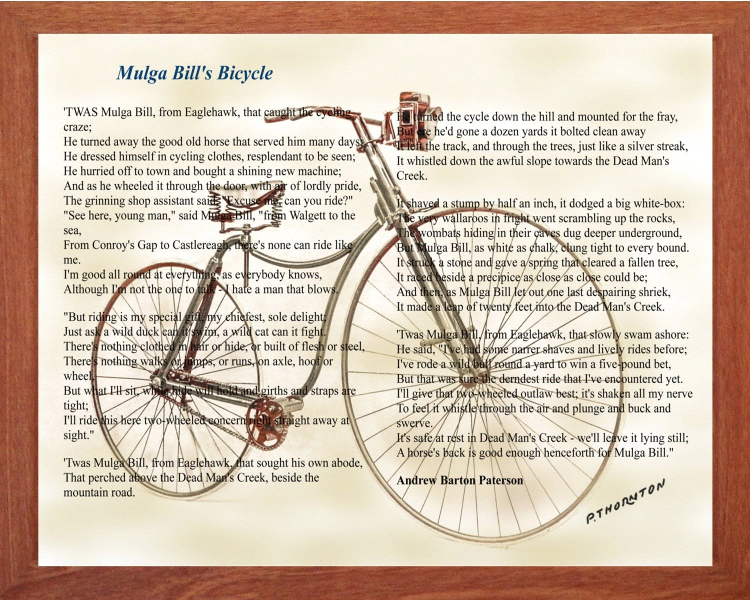 Australian Poetry Mulga Bill's Bicycle Printable Wall