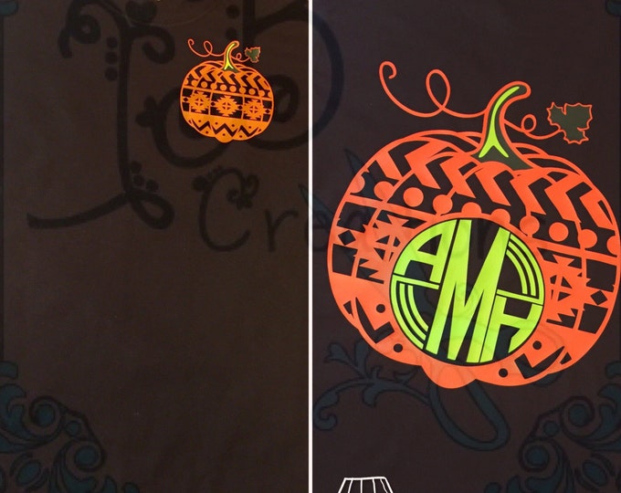 Aztec Pumpkin Design Roundline Monogram Shirts, Fall Shirts, Pumpkin patch shirts, October Fest Shirts, Thanksgiving Shirts