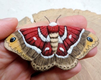 Moth, Polymer clay jewelry, Butterfly brooch, Red moth, Polymer clay butterfly, Moth Art, Nature Jewelry, Cecropia moth