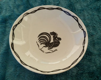 A Vintage 1950's Black And White Rooster "Day Break" Bowl