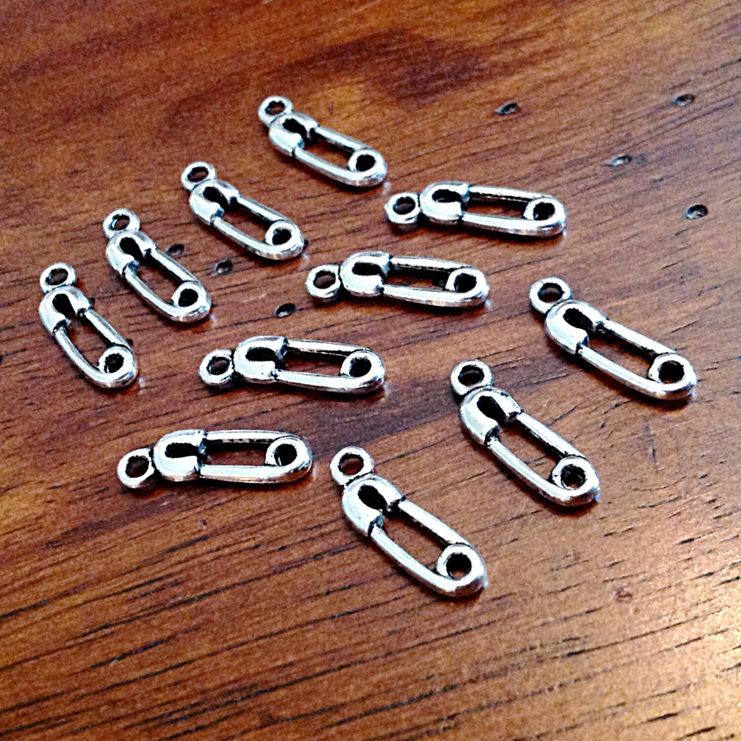 Bulk 25 Safety Pin Charms Antique Silver Charms Baby Charms
