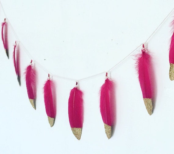Gold Dipped Feather Garland Burgundy Feathers by WestwardNotions