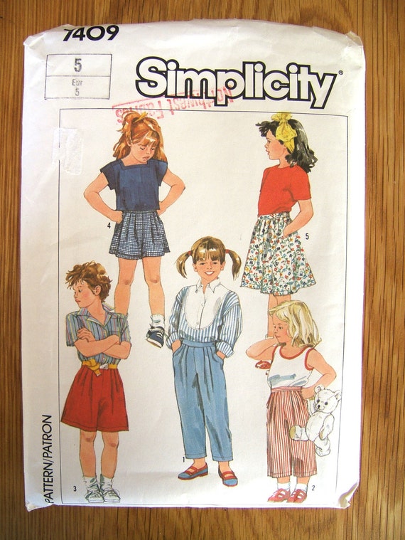 Vintage 1980s Kids Sewing Pattern Simplicity 7409 Uncut Size