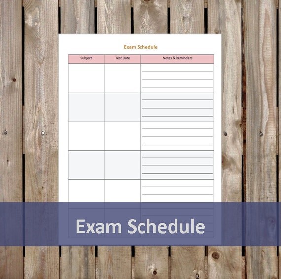 Exam Schedule Student Planner Printable/Editable PDF