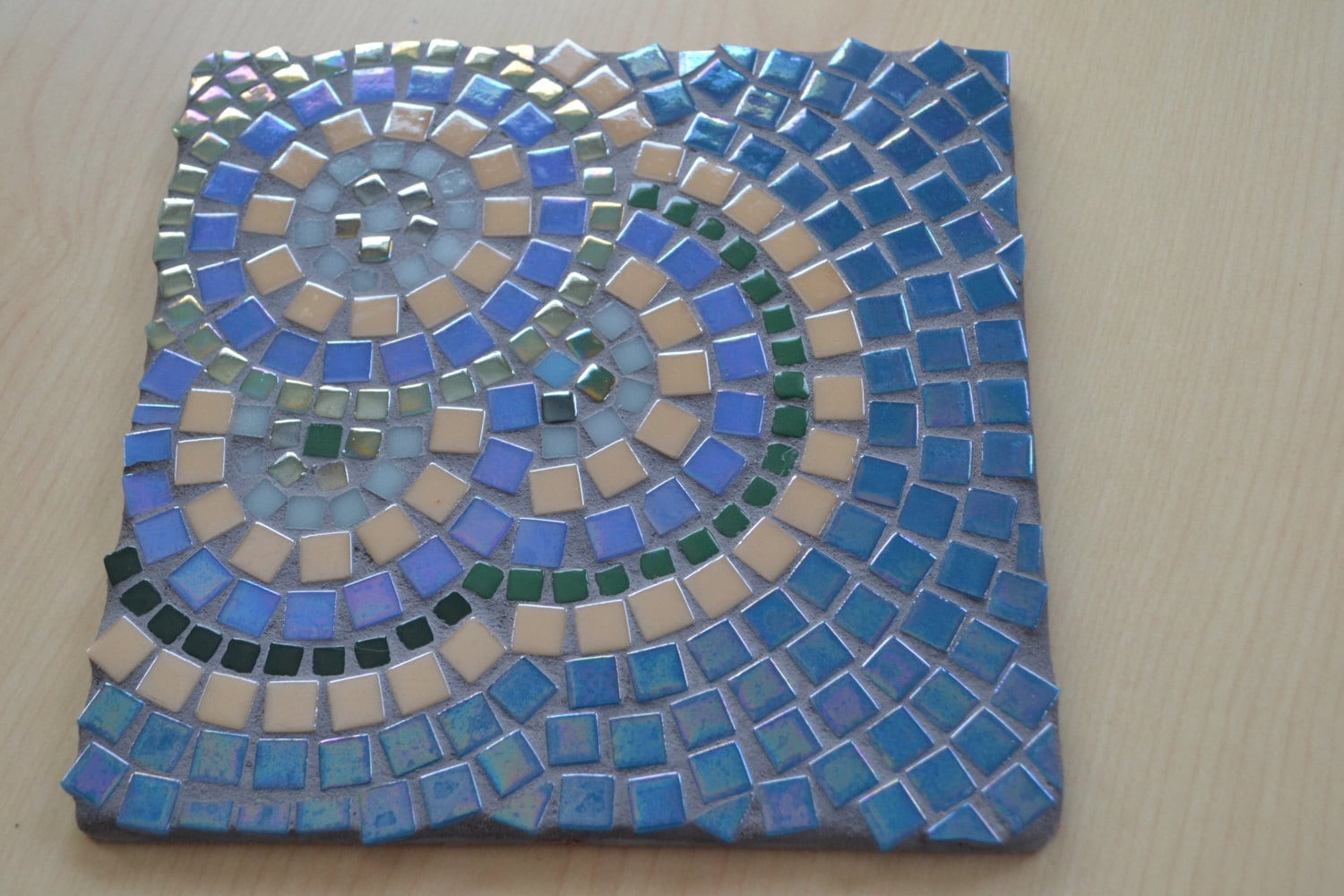Mosaic Trivet 8x8inch Square Handmade Dark Teal Shades of