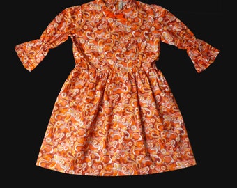Vintage 60's Orange Psychedelic Floral Dress British Made 10+ Years