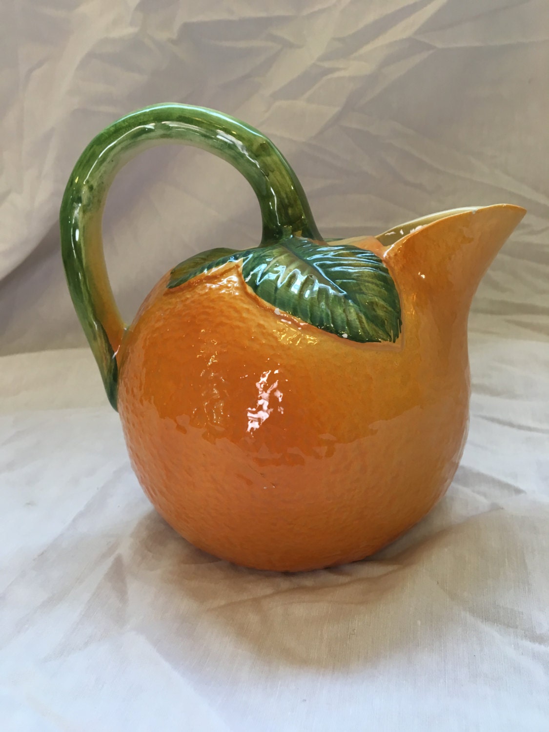 Vintage Orange Shaped Juice Pitcher Italian Ceramic Pitcher