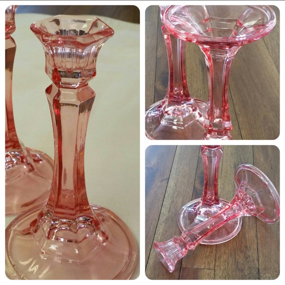 Pretty and Pink Depression Glass Candle Holders set of 2