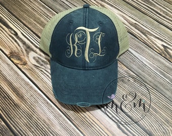 Distressed Trucker Hat | Monogrammed Hat | Personalized Baseball Cap