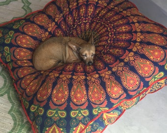 Huge mandala tapestry dog bed, mandala cushion cover, boho floor pillow, bohemian floor cushion, boho seating, boho decor, boho dog bed