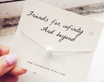 Silver Pearl Necklace, pearl necklace, friendship necklace, friendship quote necklace, best friend necklace, BFF necklace, sorority necklace