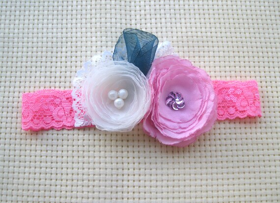 Baby girls LACE HEADBAND in hot pink stretch lace by IrenaEtsy